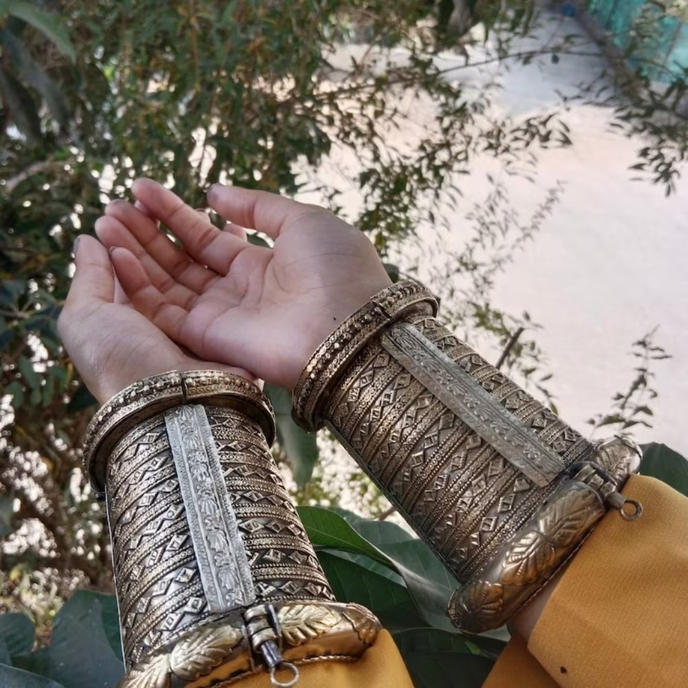 single  Afghan Boho Cuff Bracelet- Cuff Bracelet Afghan Golden Massive Handcuff
